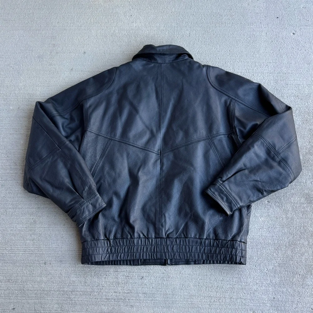 VTG 90's St. Johns Bay Black Genuine Leather Bomber Aviator Flight Jacket Coat M - Picture 10 of 13